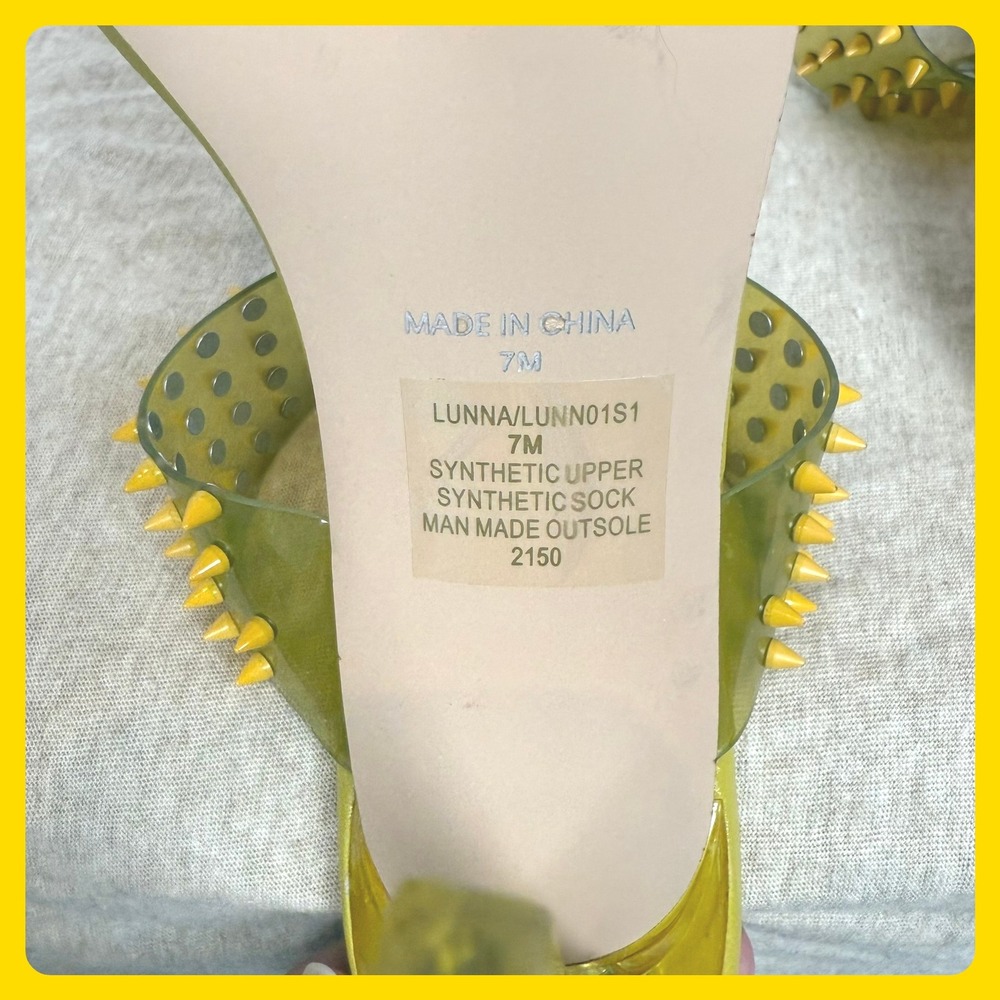 Steve Madden Lunna Yellow Green Spiked Studded Square Toe High Heel Mules 7M Y2k - Picture 6 of 7